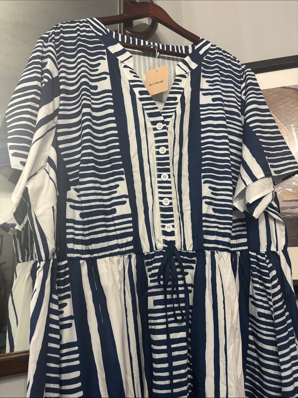 NWT BloomChic Navy and White Striped Button-Front Maxi Dress, 26 - Picture 2 of 3